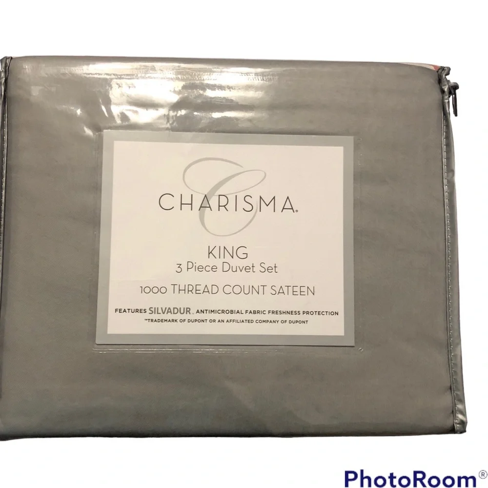 NWT 1000 Thread Count King Duvet Cover Set Dark Gray- Charisma